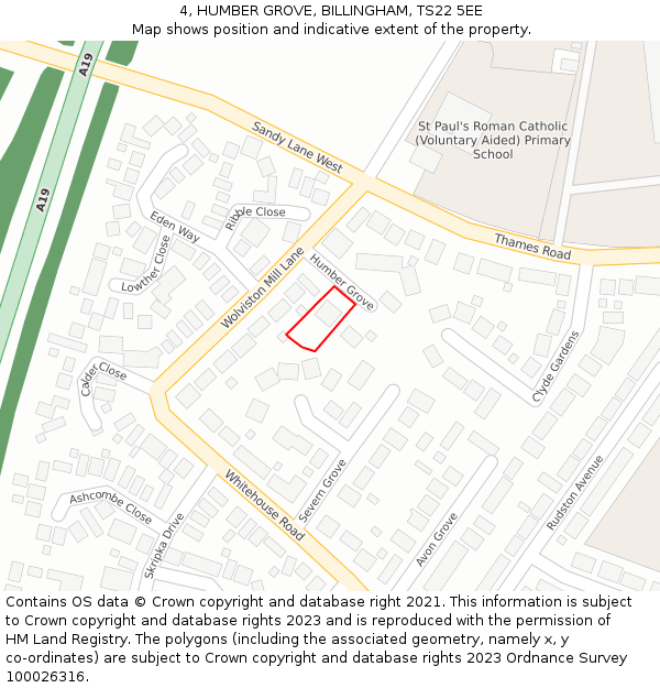 4, HUMBER GROVE, BILLINGHAM, TS22 5EE: Location map and indicative extent of plot