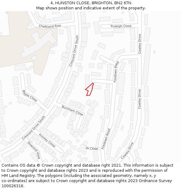 4, HUNSTON CLOSE, BRIGHTON, BN2 6TN: Location map and indicative extent of plot