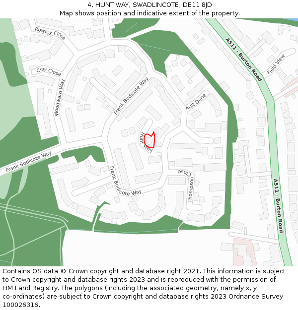 4, HUNT WAY, SWADLINCOTE, DE11 8JD: Location map and indicative extent of plot