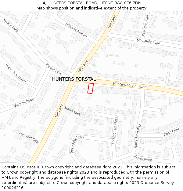 4, HUNTERS FORSTAL ROAD, HERNE BAY, CT6 7DN: Location map and indicative extent of plot