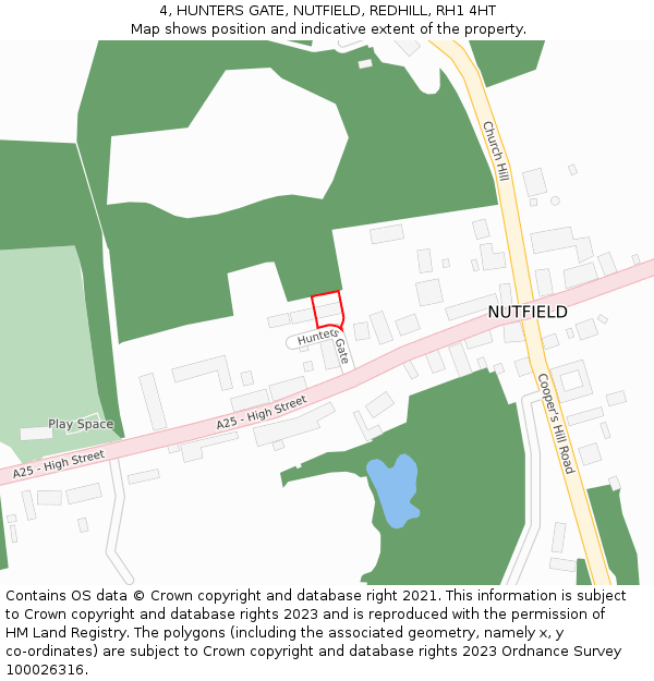 4, HUNTERS GATE, NUTFIELD, REDHILL, RH1 4HT: Location map and indicative extent of plot