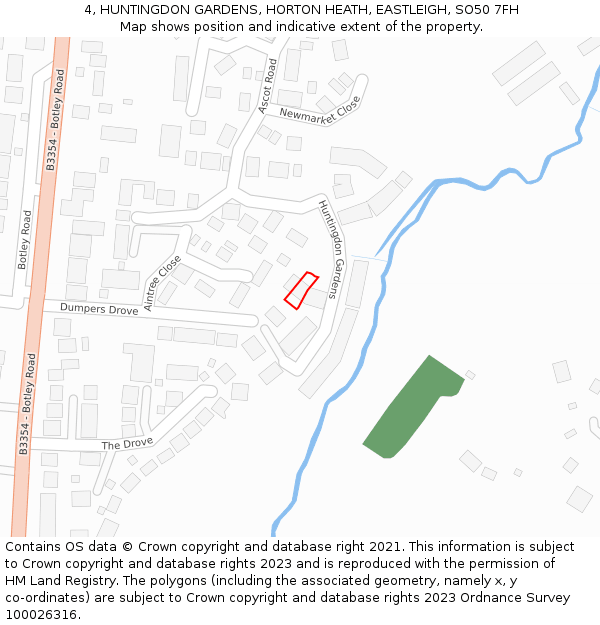 4, HUNTINGDON GARDENS, HORTON HEATH, EASTLEIGH, SO50 7FH: Location map and indicative extent of plot