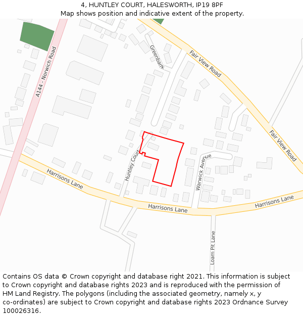 4, HUNTLEY COURT, HALESWORTH, IP19 8PF: Location map and indicative extent of plot