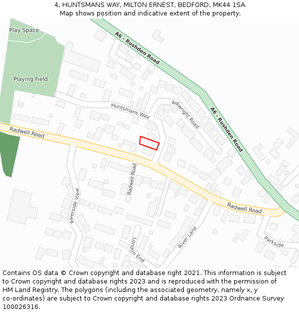 4, HUNTSMANS WAY, MILTON ERNEST, BEDFORD, MK44 1SA: Location map and indicative extent of plot