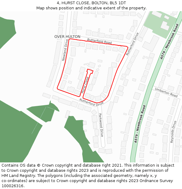 4, HURST CLOSE, BOLTON, BL5 1DT: Location map and indicative extent of plot