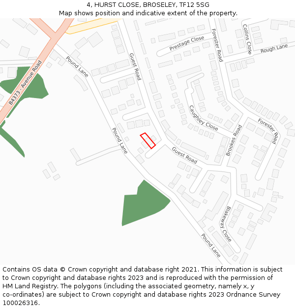 4, HURST CLOSE, BROSELEY, TF12 5SG: Location map and indicative extent of plot