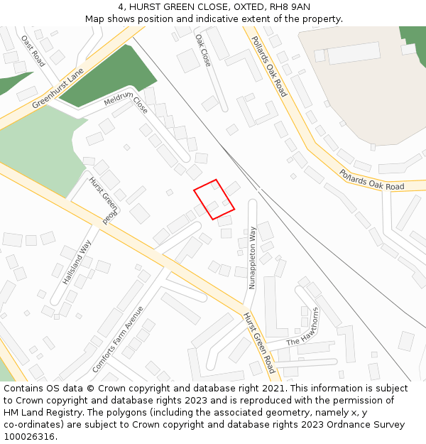 4, HURST GREEN CLOSE, OXTED, RH8 9AN: Location map and indicative extent of plot