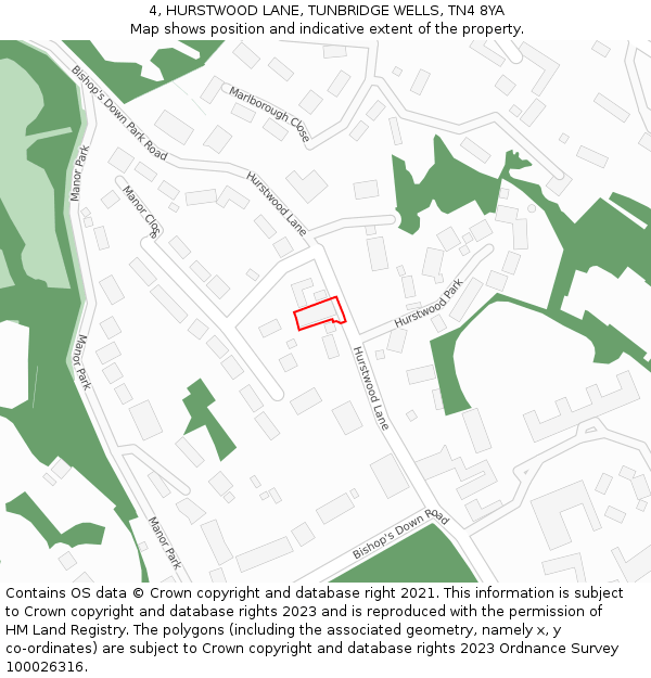 4, HURSTWOOD LANE, TUNBRIDGE WELLS, TN4 8YA: Location map and indicative extent of plot