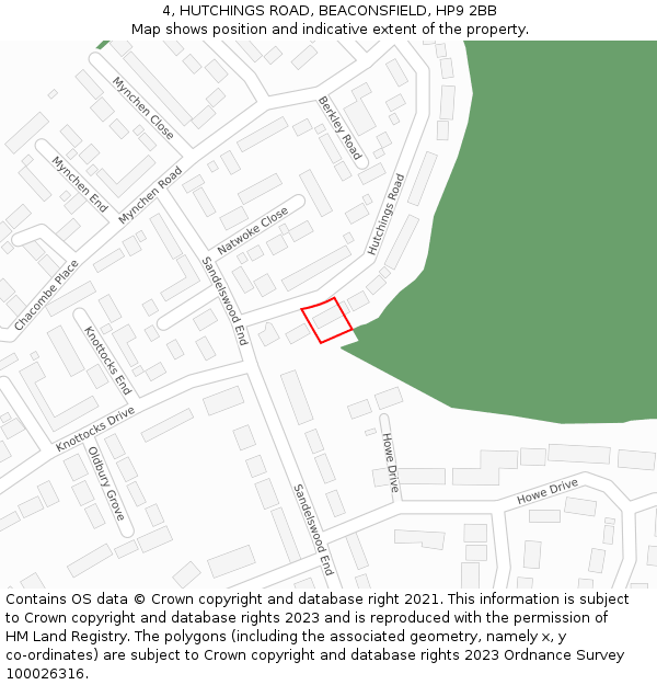 4, HUTCHINGS ROAD, BEACONSFIELD, HP9 2BB: Location map and indicative extent of plot