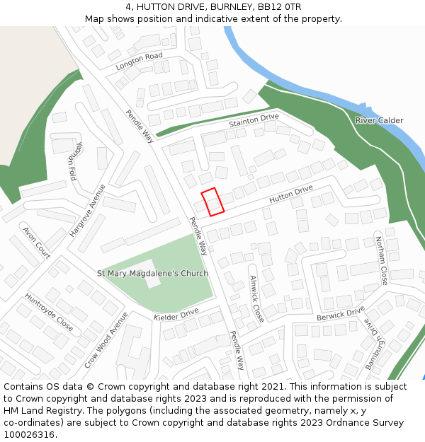 4, HUTTON DRIVE, BURNLEY, BB12 0TR: Location map and indicative extent of plot
