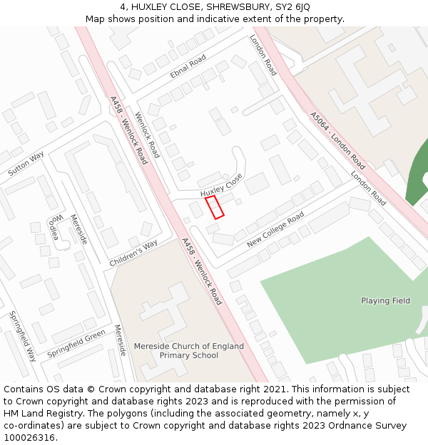 4, HUXLEY CLOSE, SHREWSBURY, SY2 6JQ: Location map and indicative extent of plot