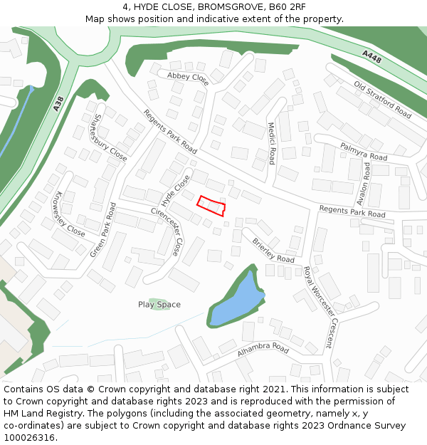 4, HYDE CLOSE, BROMSGROVE, B60 2RF: Location map and indicative extent of plot