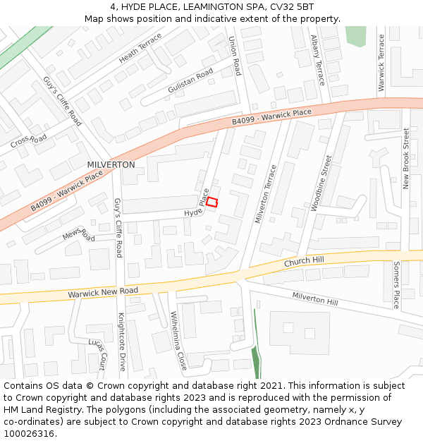 4, HYDE PLACE, LEAMINGTON SPA, CV32 5BT: Location map and indicative extent of plot