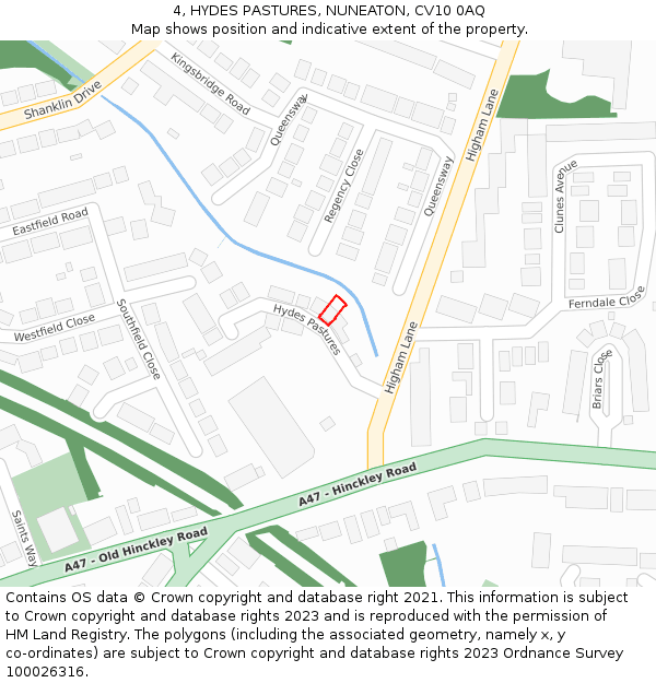 4, HYDES PASTURES, NUNEATON, CV10 0AQ: Location map and indicative extent of plot