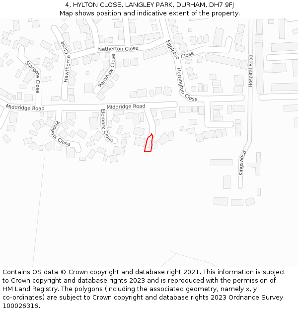 4, HYLTON CLOSE, LANGLEY PARK, DURHAM, DH7 9FJ: Location map and indicative extent of plot