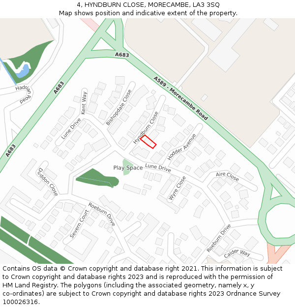 4, HYNDBURN CLOSE, MORECAMBE, LA3 3SQ: Location map and indicative extent of plot