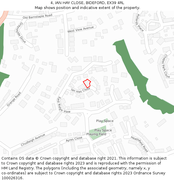 4, IAN HAY CLOSE, BIDEFORD, EX39 4RL: Location map and indicative extent of plot