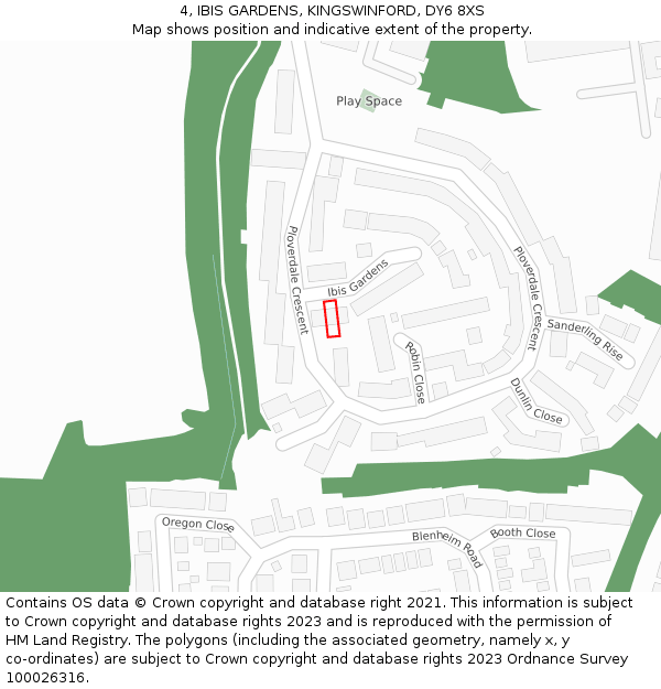 4, IBIS GARDENS, KINGSWINFORD, DY6 8XS: Location map and indicative extent of plot