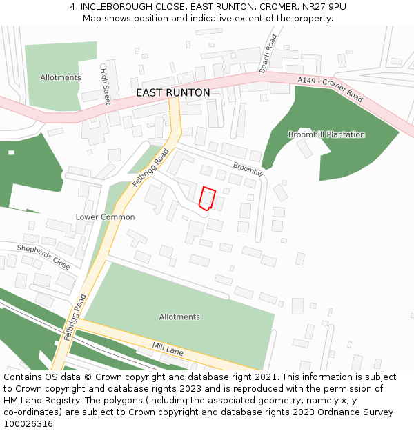 4, INCLEBOROUGH CLOSE, EAST RUNTON, CROMER, NR27 9PU: Location map and indicative extent of plot