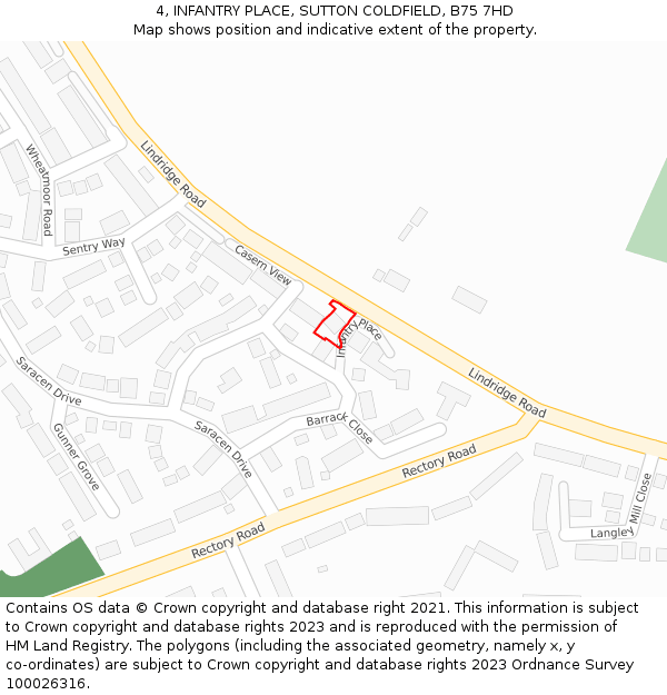 4, INFANTRY PLACE, SUTTON COLDFIELD, B75 7HD: Location map and indicative extent of plot