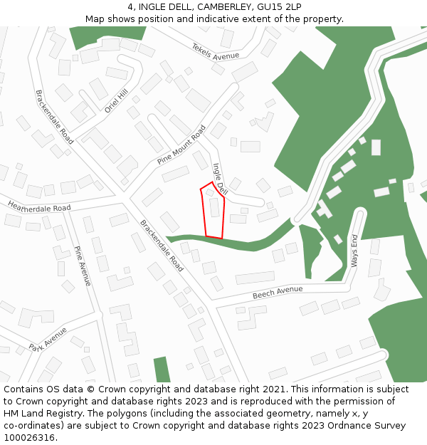 4, INGLE DELL, CAMBERLEY, GU15 2LP: Location map and indicative extent of plot