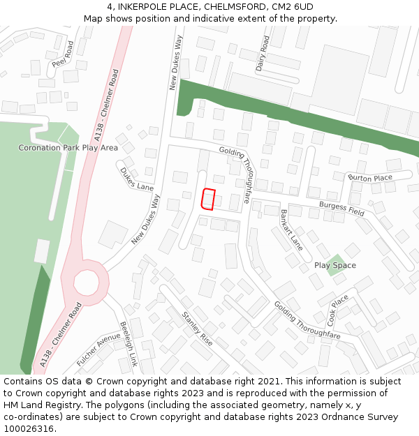 4, INKERPOLE PLACE, CHELMSFORD, CM2 6UD: Location map and indicative extent of plot