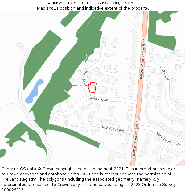 4, INSALL ROAD, CHIPPING NORTON, OX7 5LF: Location map and indicative extent of plot