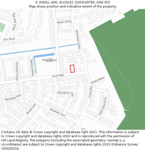 4, INSALL WAY, AUCKLEY, DONCASTER, DN9 3FZ: Location map and indicative extent of plot