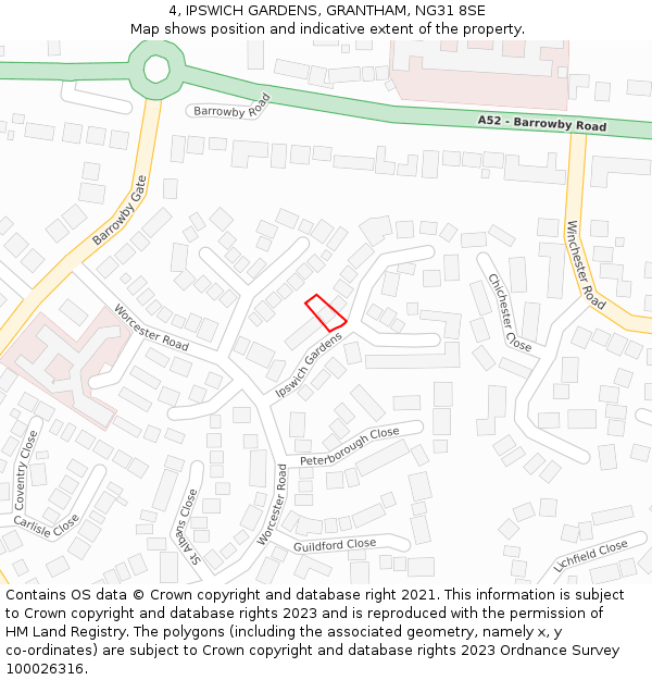 4, IPSWICH GARDENS, GRANTHAM, NG31 8SE: Location map and indicative extent of plot