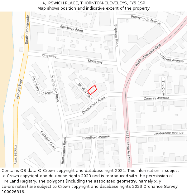 4, IPSWICH PLACE, THORNTON-CLEVELEYS, FY5 1SP: Location map and indicative extent of plot