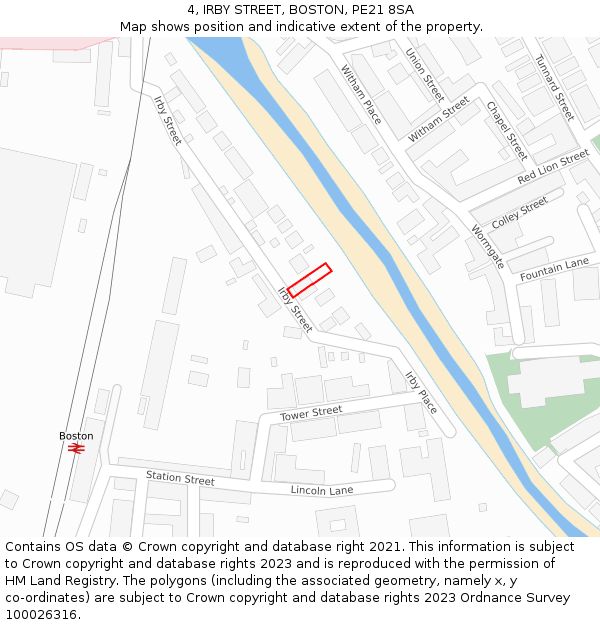 4, IRBY STREET, BOSTON, PE21 8SA: Location map and indicative extent of plot