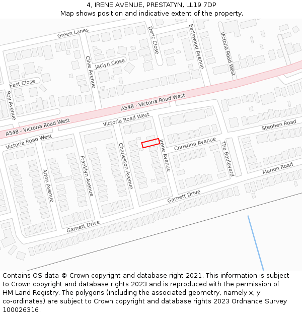 4, IRENE AVENUE, PRESTATYN, LL19 7DP: Location map and indicative extent of plot