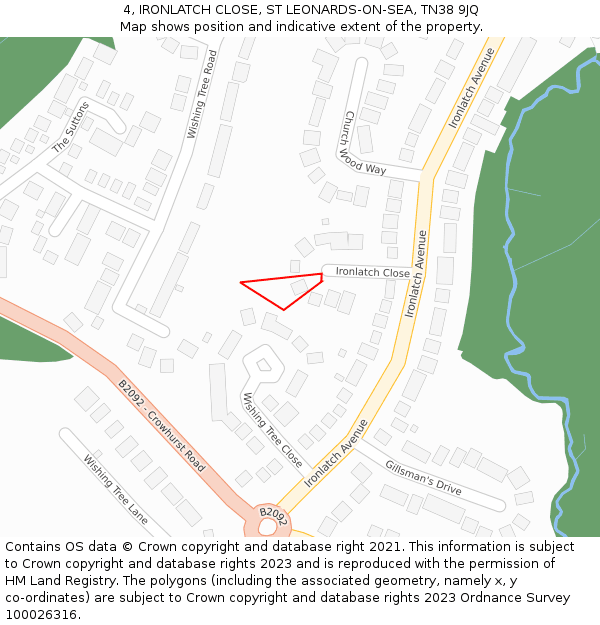 4, IRONLATCH CLOSE, ST LEONARDS-ON-SEA, TN38 9JQ: Location map and indicative extent of plot