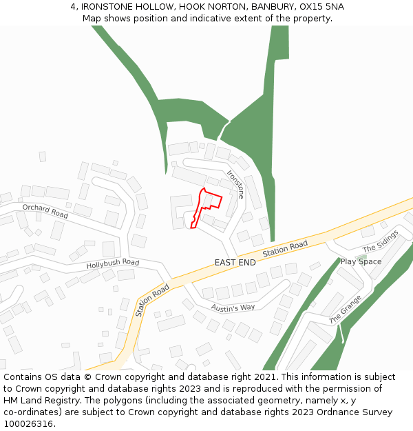 4, IRONSTONE HOLLOW, HOOK NORTON, BANBURY, OX15 5NA: Location map and indicative extent of plot