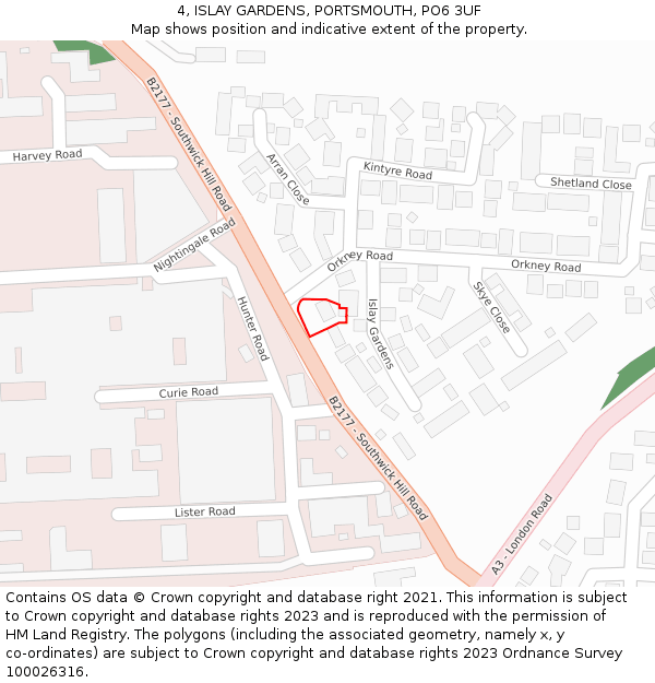 4, ISLAY GARDENS, PORTSMOUTH, PO6 3UF: Location map and indicative extent of plot