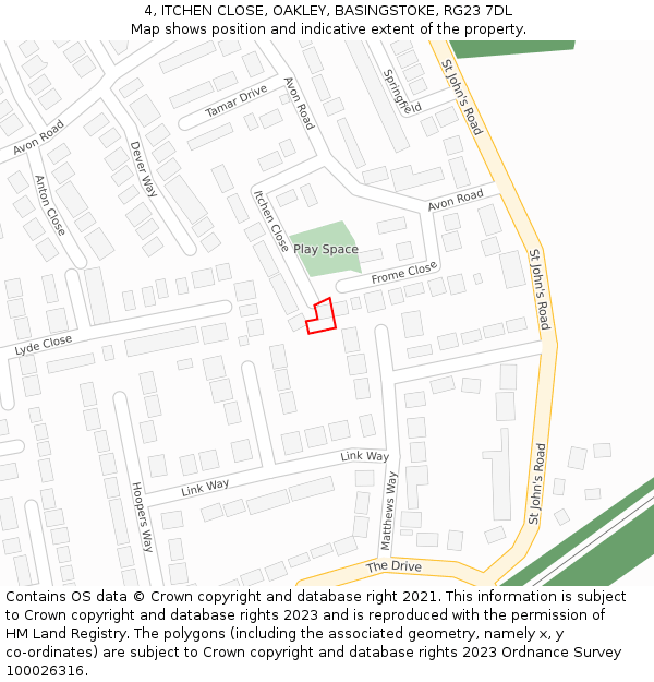 4, ITCHEN CLOSE, OAKLEY, BASINGSTOKE, RG23 7DL: Location map and indicative extent of plot