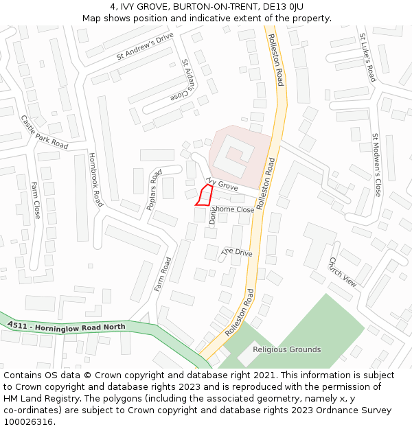 4, IVY GROVE, BURTON-ON-TRENT, DE13 0JU: Location map and indicative extent of plot
