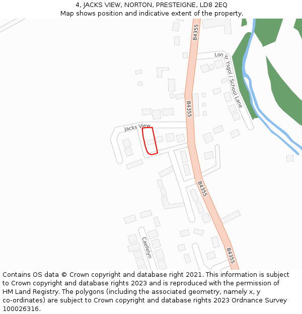 4, JACKS VIEW, NORTON, PRESTEIGNE, LD8 2EQ: Location map and indicative extent of plot