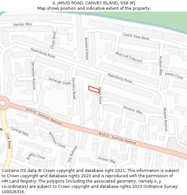 4, JARVIS ROAD, CANVEY ISLAND, SS8 9FJ: Location map and indicative extent of plot