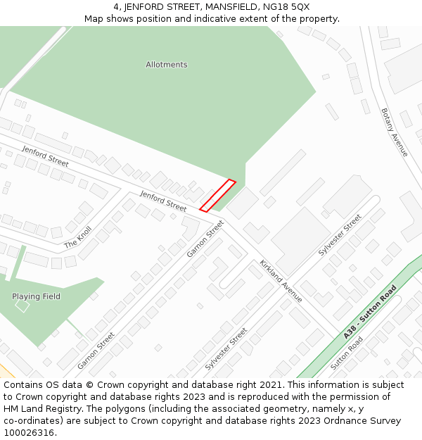 4, JENFORD STREET, MANSFIELD, NG18 5QX: Location map and indicative extent of plot