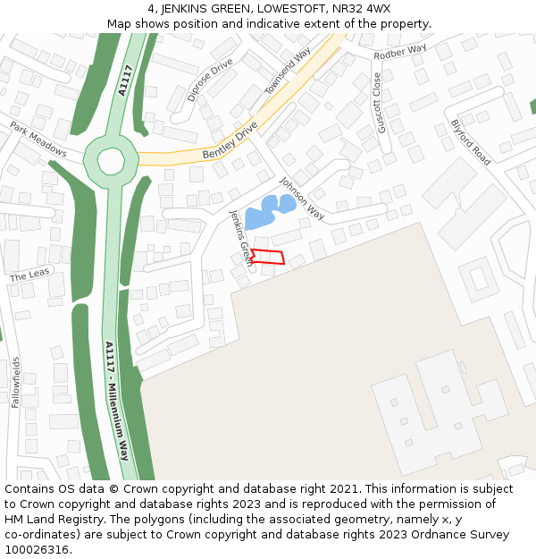 4, JENKINS GREEN, LOWESTOFT, NR32 4WX: Location map and indicative extent of plot