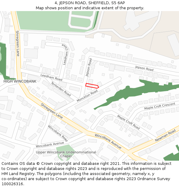 4, JEPSON ROAD, SHEFFIELD, S5 6AP: Location map and indicative extent of plot