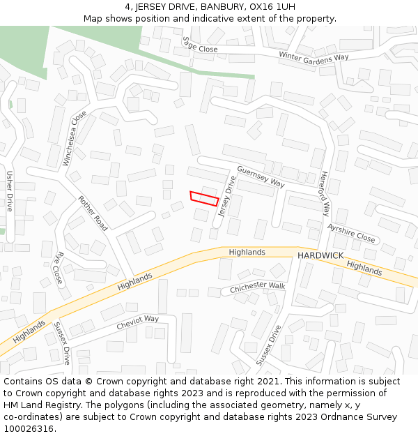 4, JERSEY DRIVE, BANBURY, OX16 1UH: Location map and indicative extent of plot