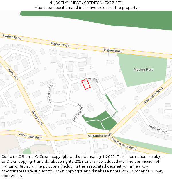 4, JOCELYN MEAD, CREDITON, EX17 2EN: Location map and indicative extent of plot