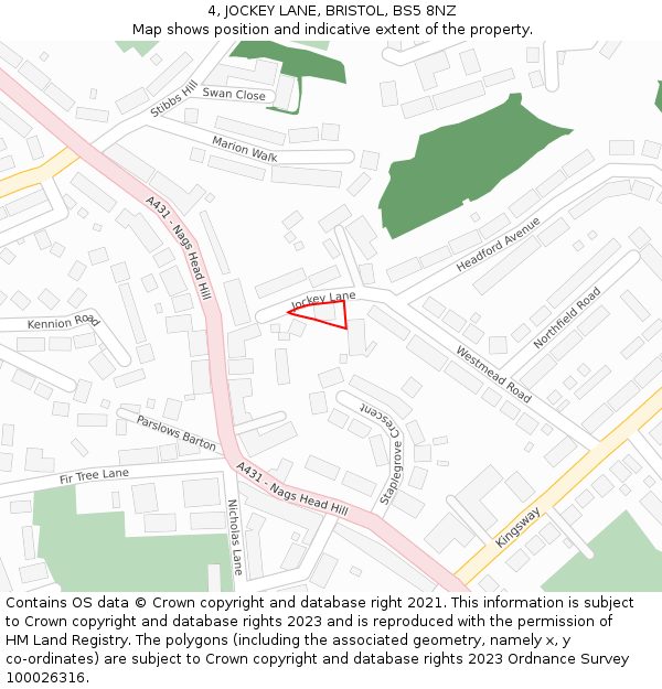 4, JOCKEY LANE, BRISTOL, BS5 8NZ: Location map and indicative extent of plot