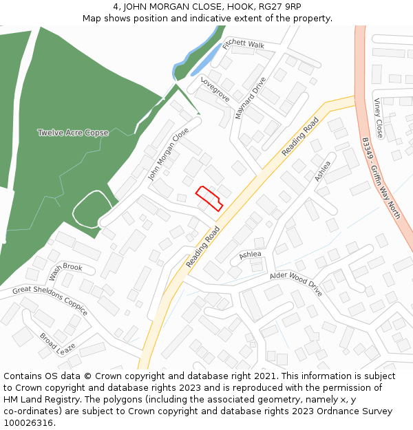 4, JOHN MORGAN CLOSE, HOOK, RG27 9RP: Location map and indicative extent of plot