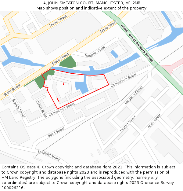 4, JOHN SMEATON COURT, MANCHESTER, M1 2NR: Location map and indicative extent of plot