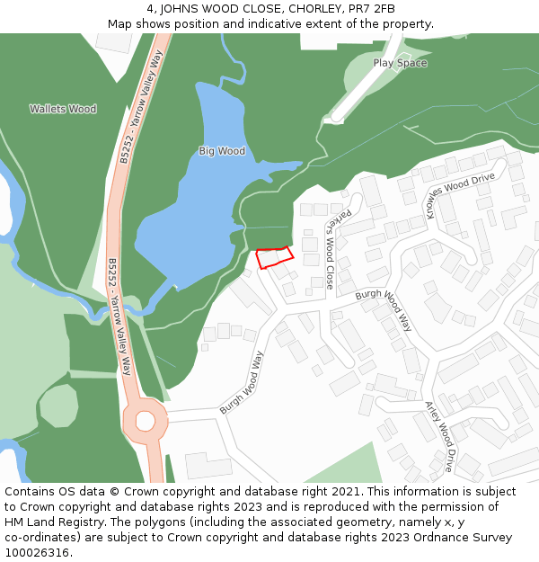 4, JOHNS WOOD CLOSE, CHORLEY, PR7 2FB: Location map and indicative extent of plot