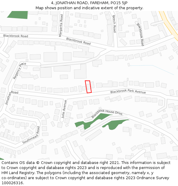 4, JONATHAN ROAD, FAREHAM, PO15 5JP: Location map and indicative extent of plot