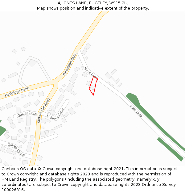 4, JONES LANE, RUGELEY, WS15 2UJ: Location map and indicative extent of plot